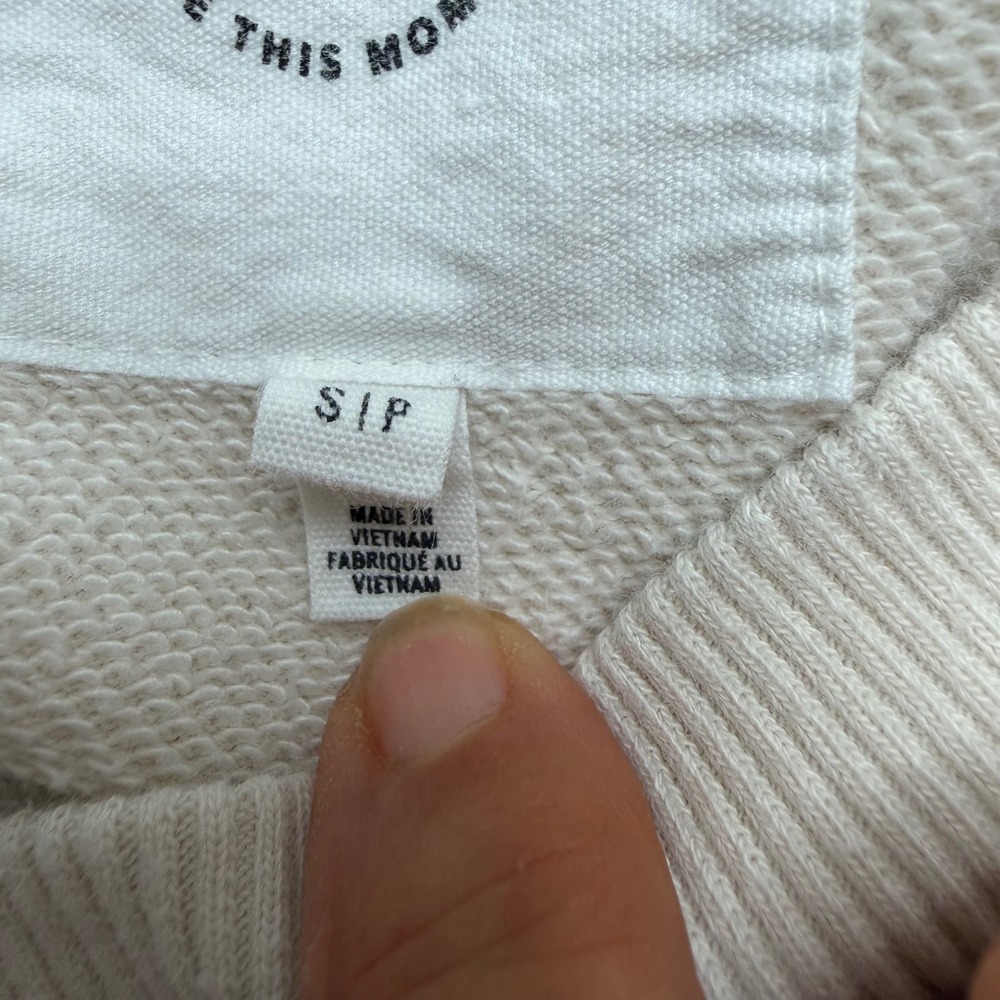 Aerie Sweatshirt Women Small Cream V-Neck Cropped Fleece Pullover Minimalist - Picture 4 of 8